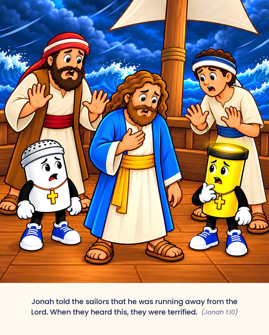 Page from Jonah: Jonah tells the sailors